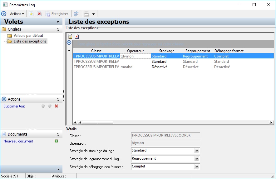 Liste des exceptions