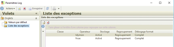 Paramètres d'exceptions du log de traitement