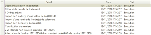 Détail filtré sur exécution du Log de traitement